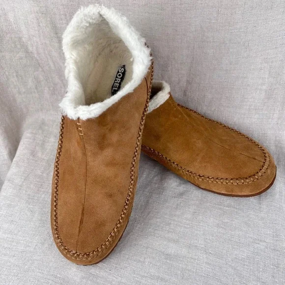 Sorel Manawan II Mens 13 Elk Natural Suede Faux Fur Lined Slippers NM3472-242 - Picture 3 of 11